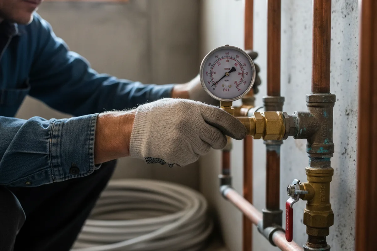Pressure testing a repaired line during Water Line Repair in Canaan
